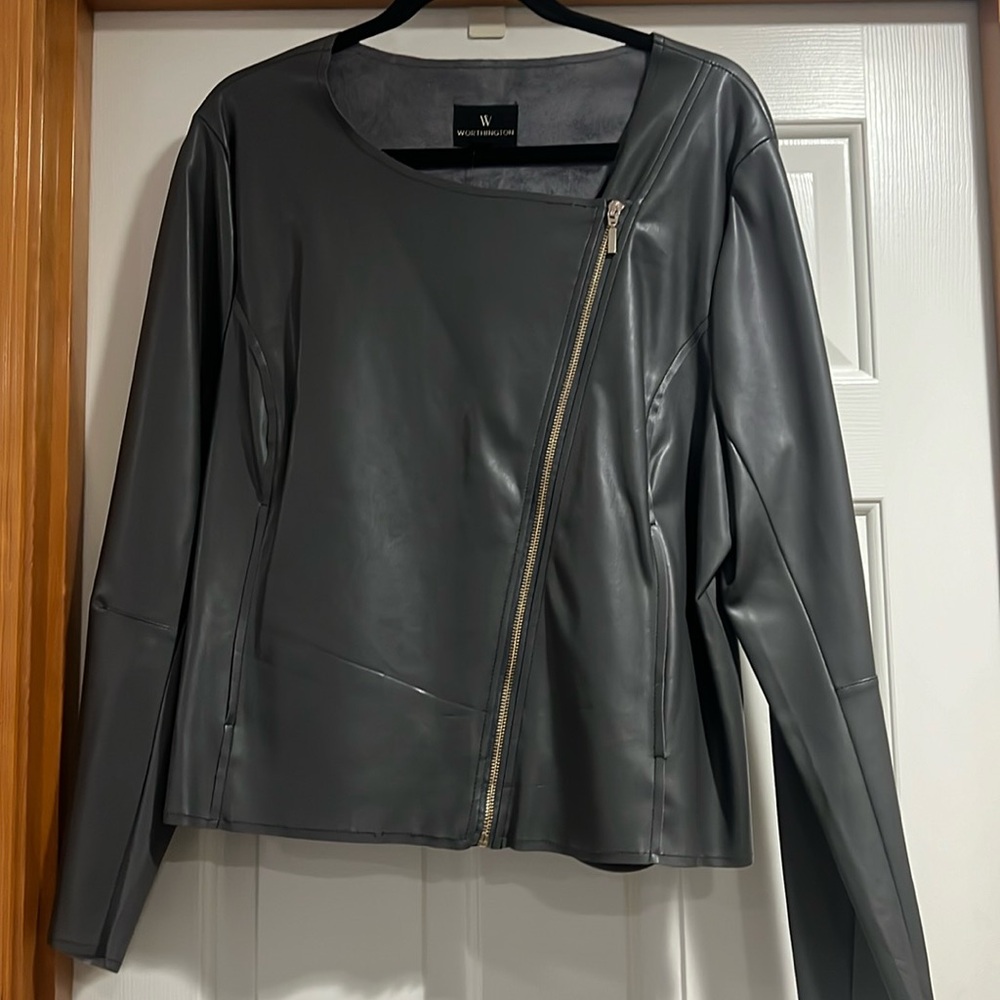 Faux, leather gray zip up front folding flap